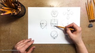 Академический рисунок головы человека (построение) + упражнения