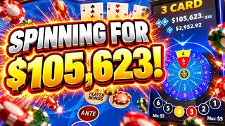 3 CARD POKER in LAS VEGAS! SPINNING FOR $105,623!! 🍀🍀 LET'S GO!!