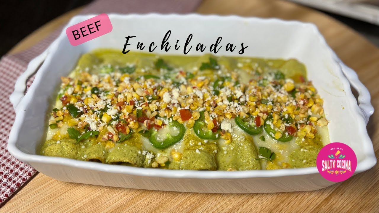 Ground Beef Enchiladas in a Creamy Poblano Sauce YouTube