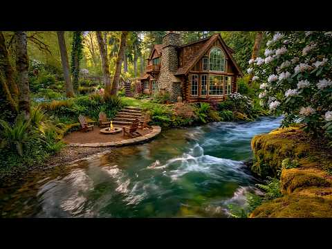 A Riverside Cabin Porch That Makes You Sit Still & Breathe 🌿 Fire Pit, Birds & Forest Ambience