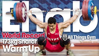 Mohamed Ehab 173kg Snatch WORLD RECORD Warm Up (Beating Lu Xiaojun!)