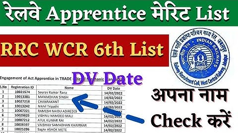 Railway Apprentice Merit List 2022, West Central Railway DV Date 2022, RRC WCR Apprentice Merit List