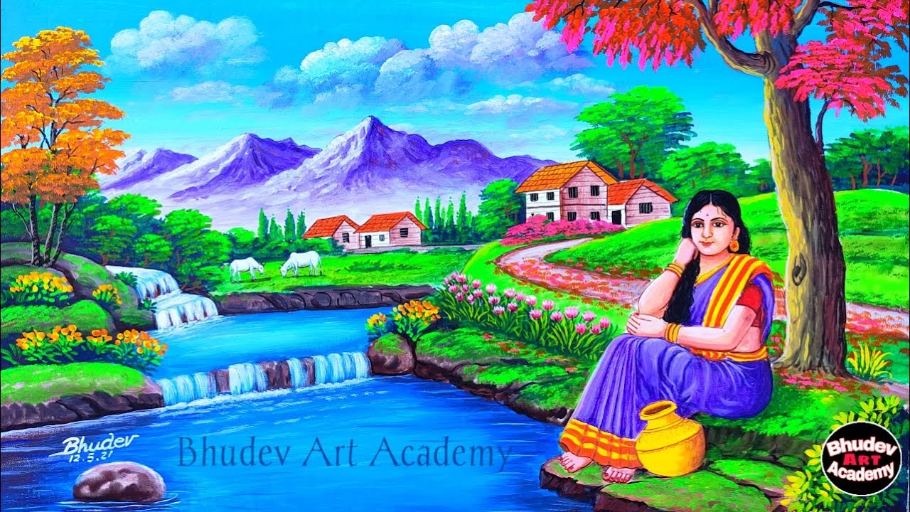 Indian Village Women Painting|Beautiful Indian Village Scenery ...