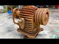 Restoration old geological drill auxiliary gearbox | Restore and repair rusty old well drill gearbox
