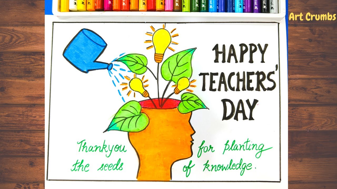 Happy Teachers day drawing/ Teachers day slogan writing ...