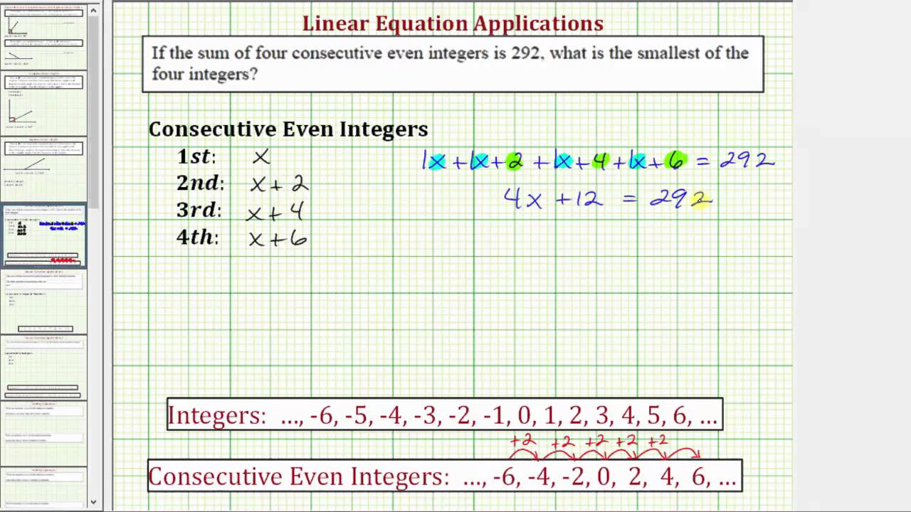 Ex Write And Solve An Equation For Consecutive Even