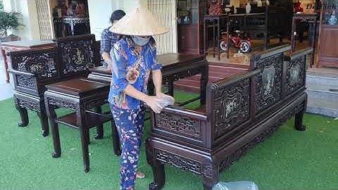 Bộ Trường Kỷ Tam Sơn Vai Cuốn Khảm Ốc Đẹp Xuất Sắc | Đồ Gỗ Đỗ Tĩnh