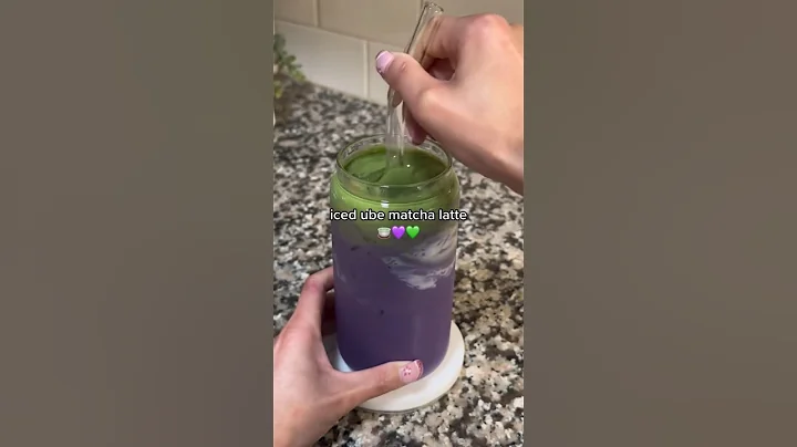 Iced ube matcha latte 🍵💜 || #shorts #icedmatchalatte #tiktok #drink