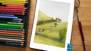 Watercolour pencils landscape tutorial for beginners