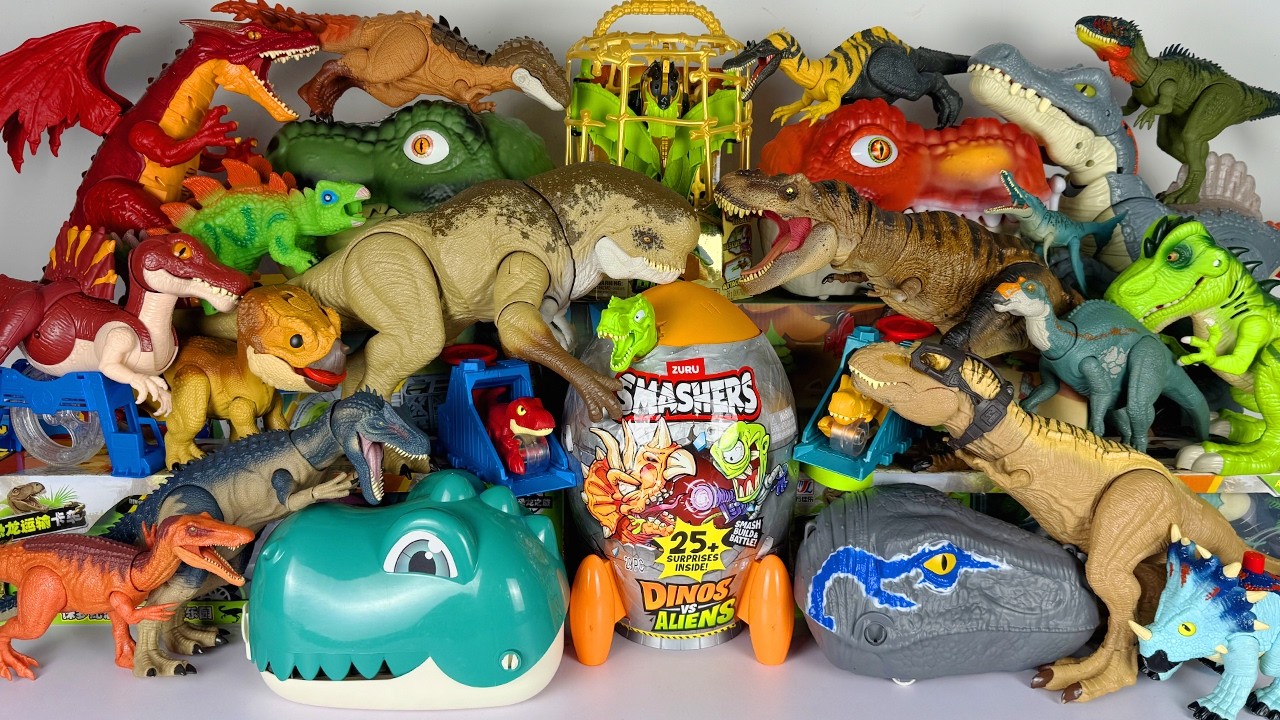 Jurassic World Rebirth ASMR Dinosaur Unboxing T-rex Head D-rex Allosaurus Spino Dragon Zuru Smashers