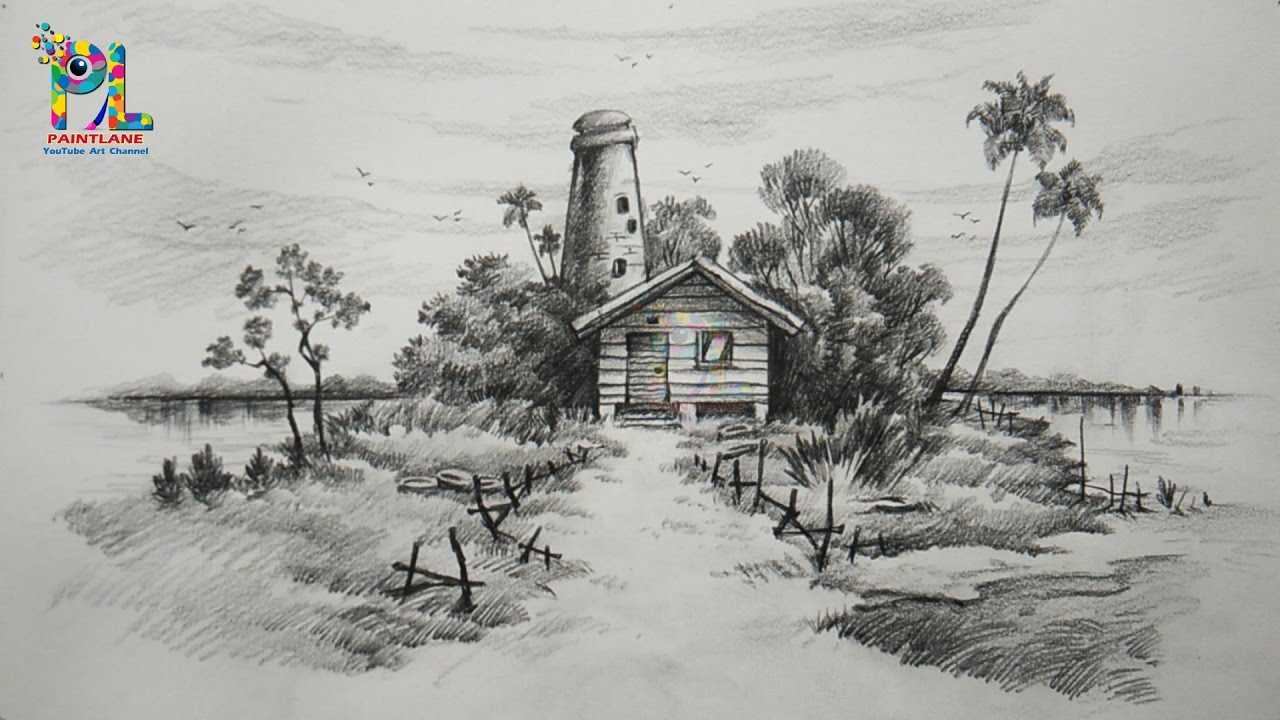 Learn Easy & Simple Shading A Landscape With Pencil