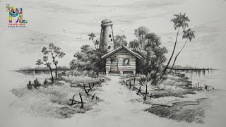 pencil shading landscape drawings drawing sketch scenery simple nature easy draw paintingvalley learn sketches explore landscapes sketching village step colour