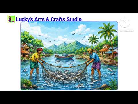 🖌️How to draw and color Scenery of Fishing (মাছধরার দৃশ্য )Step by Step Very easy#