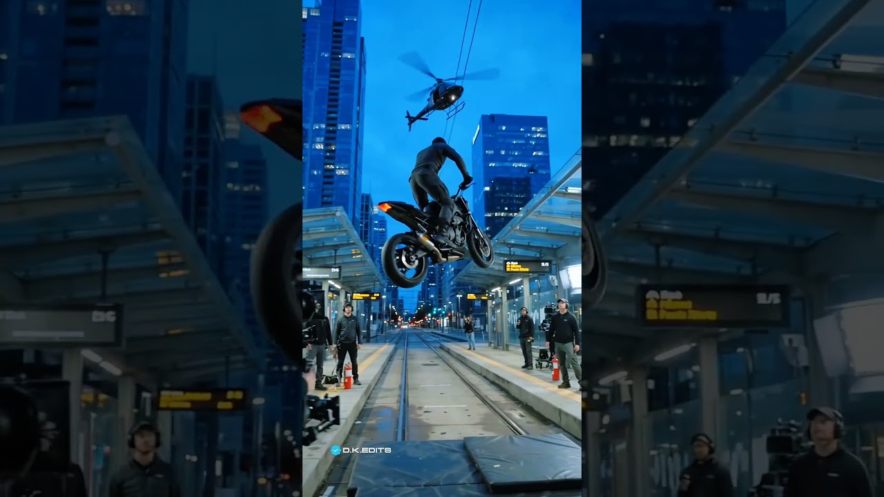 This Train Station Motorcycle Jump Gets INSANE 🚉🏍️🔥 | Action Movie BTS #Shorts #bts #vfx