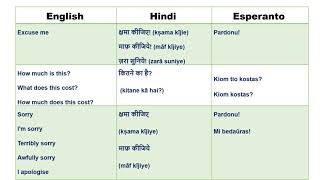 Learn English Hindi Esperanto Trilingual Basic Travel Phrases