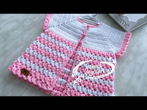 Pembe ve Beyazın Dansı Tığ işi Yelek Modeli / 6-12 ay