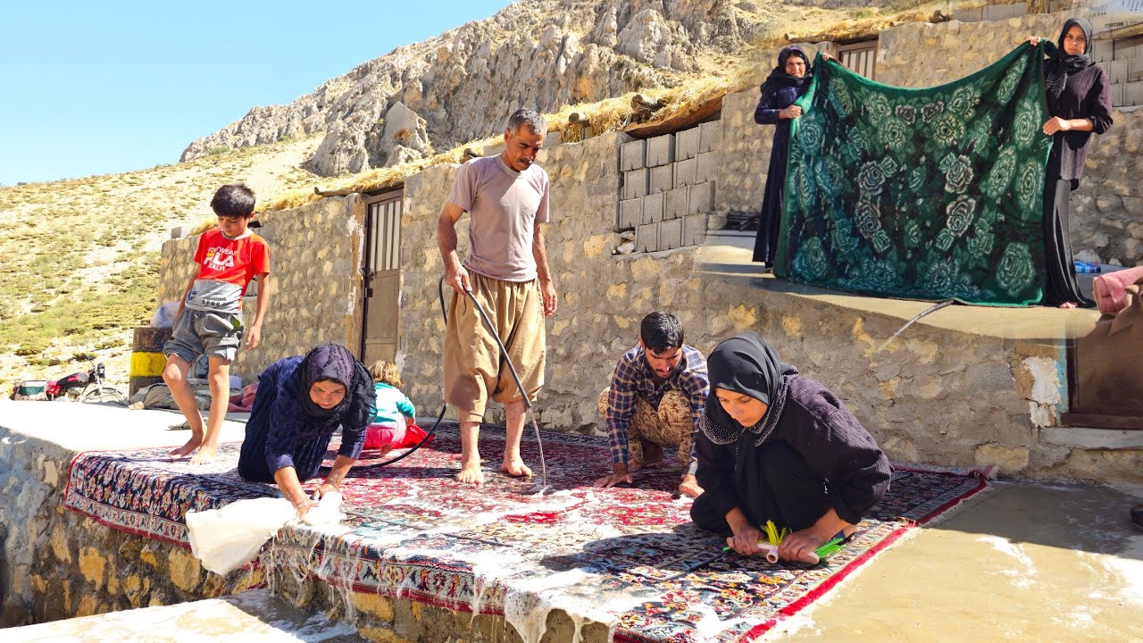 Nomadic Life: nomadic Rug Washing Challenge 🧼 | nomadic Survival Skills Unveiled 🔥