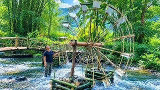 A Giant Project Completed in Just 1 Day: Unique Handmade Bamboo Water Wheel Built Alone by a Soldier