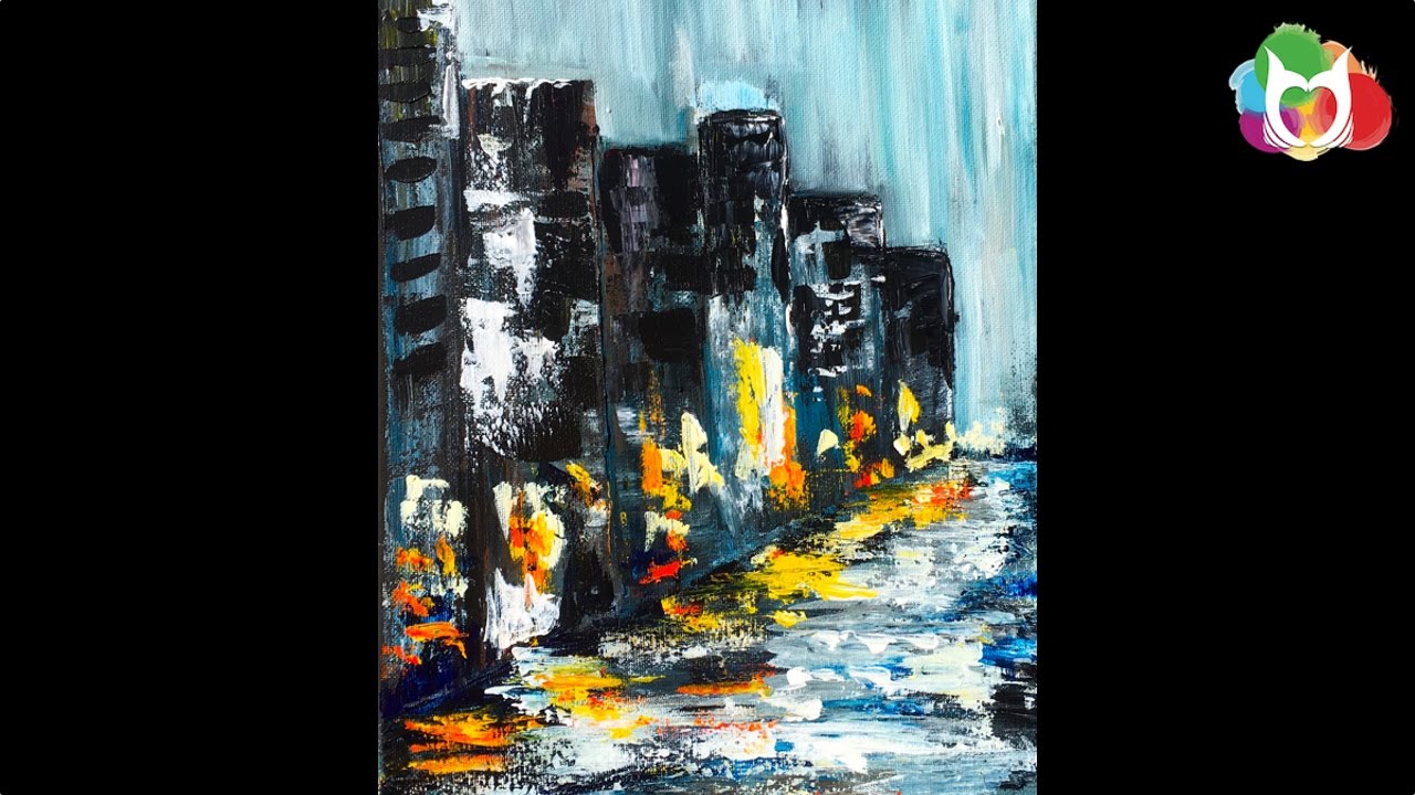 Rainy Reflections Autumn Evening Acrylic Palette Knife Painting by