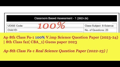 Ap 8th Class Fa-1💯💯💯V.imp Science🥳Question Paper (2023-24) | 8th Class fa1( CBA_1) p.s&n.s  2023 🥳🥳