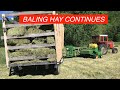 Baling Hay Continues - Massey Ferguson 1105 and John Deere 348 Square Baler with #42 Ejector