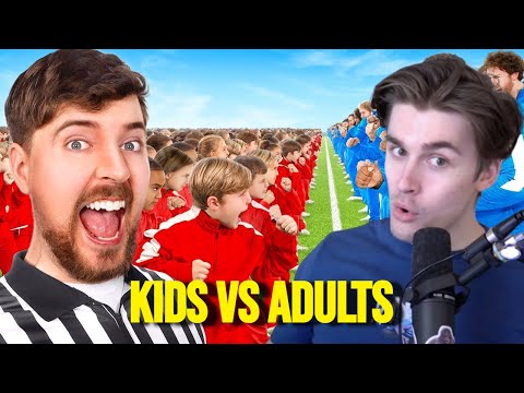 Ludwig Reacts To 100 Kids Vs 100 Adults For 500,000 By Mrbeast