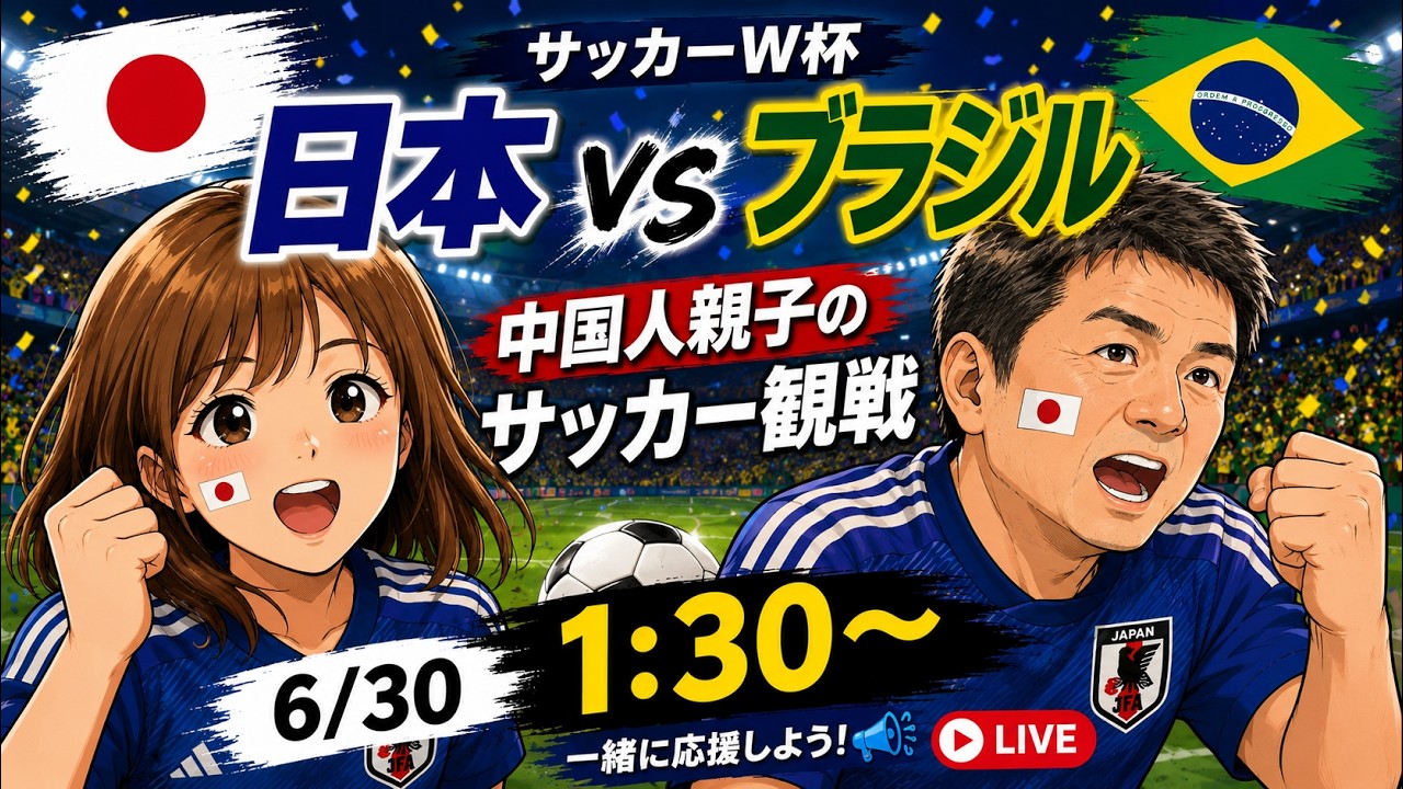 【W杯】中国人親子で日本VSブラジル観戦LIVE！一緒に応援しましょ〜！！