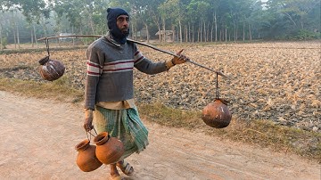 Extraction Of Date Palm Juice - Tasty Village Food - Village traditional date palm cutting system