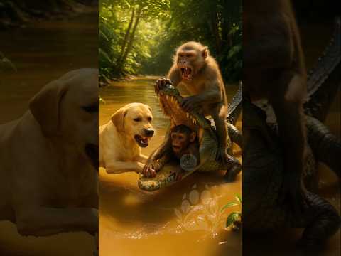 Labrador Rescue Fights Croc 🐊 to Save Monkey! #labradorrescue #animalrescue #shorts