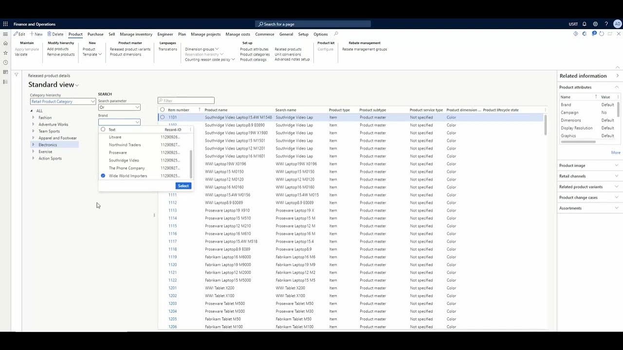 D365 f o product attribute search youtube
