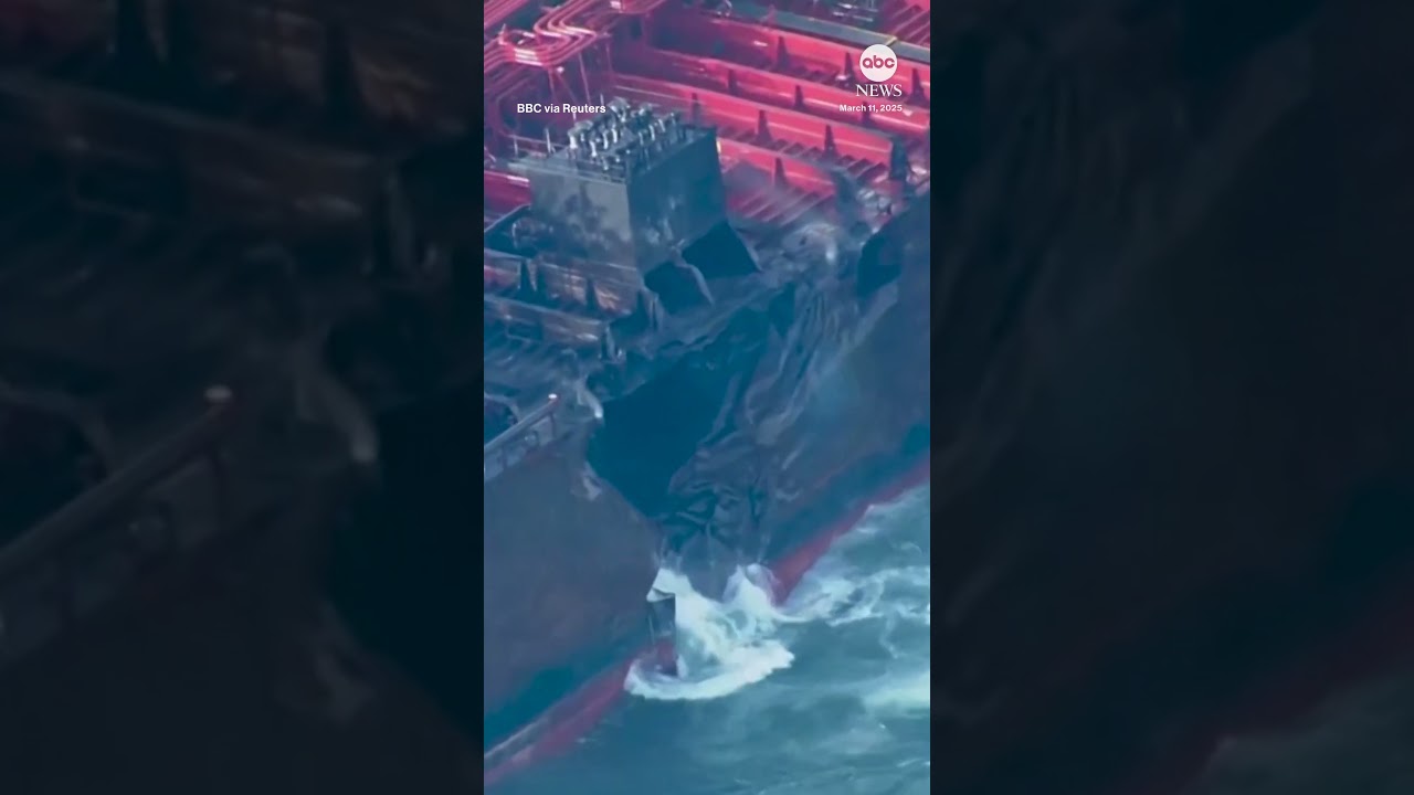 Aerial view of damaged North Sea tanker