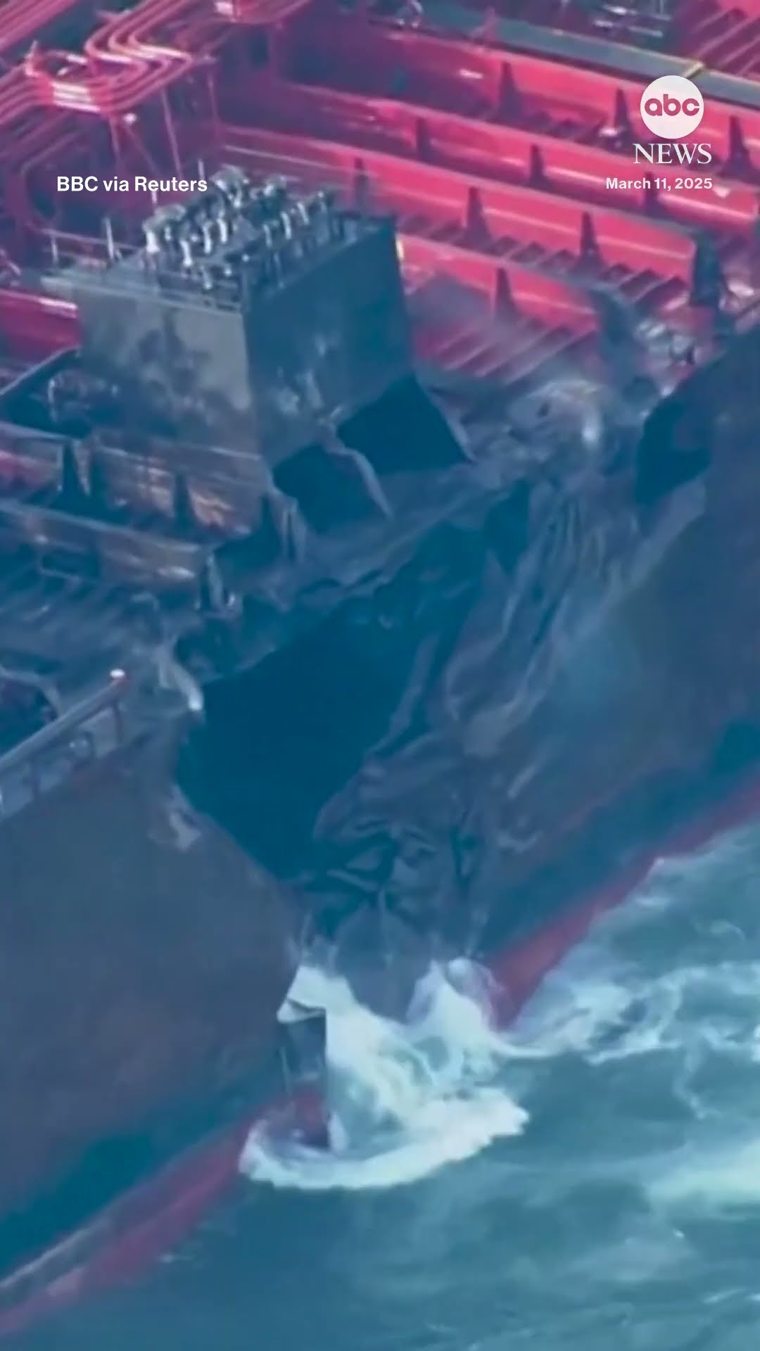 Aerial view of damaged North Sea tanker