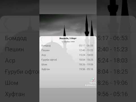 Вақти намоз дар Душанбе 5 03 2023. Время намаза в город Душанбе 5 03 2023.