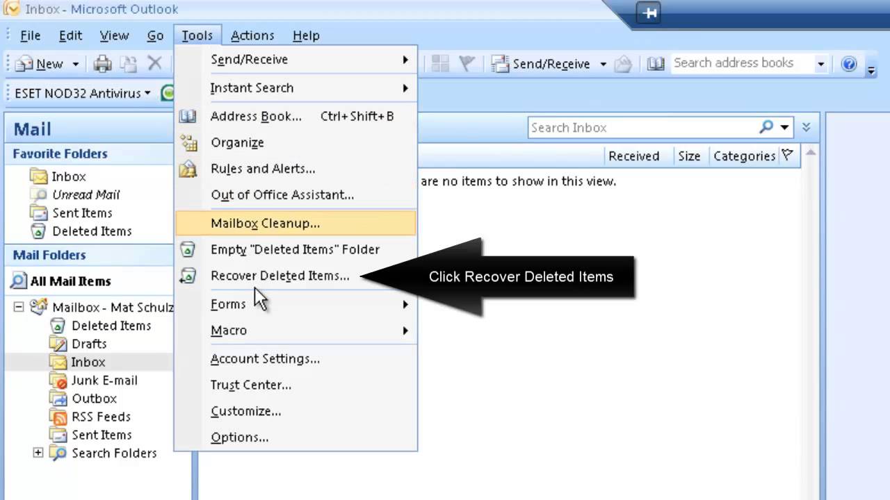 przywróć usunięte zarchiwizowane elementy w programie Outlook 2007