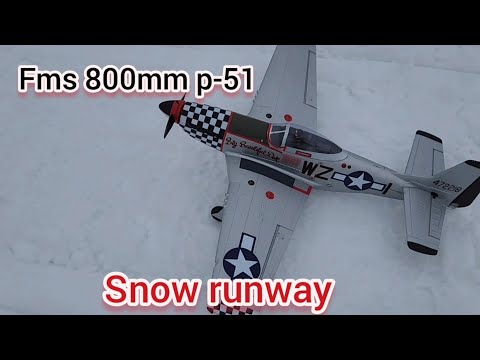 Fms 800mm p-51 mustang snow runway - YouTube