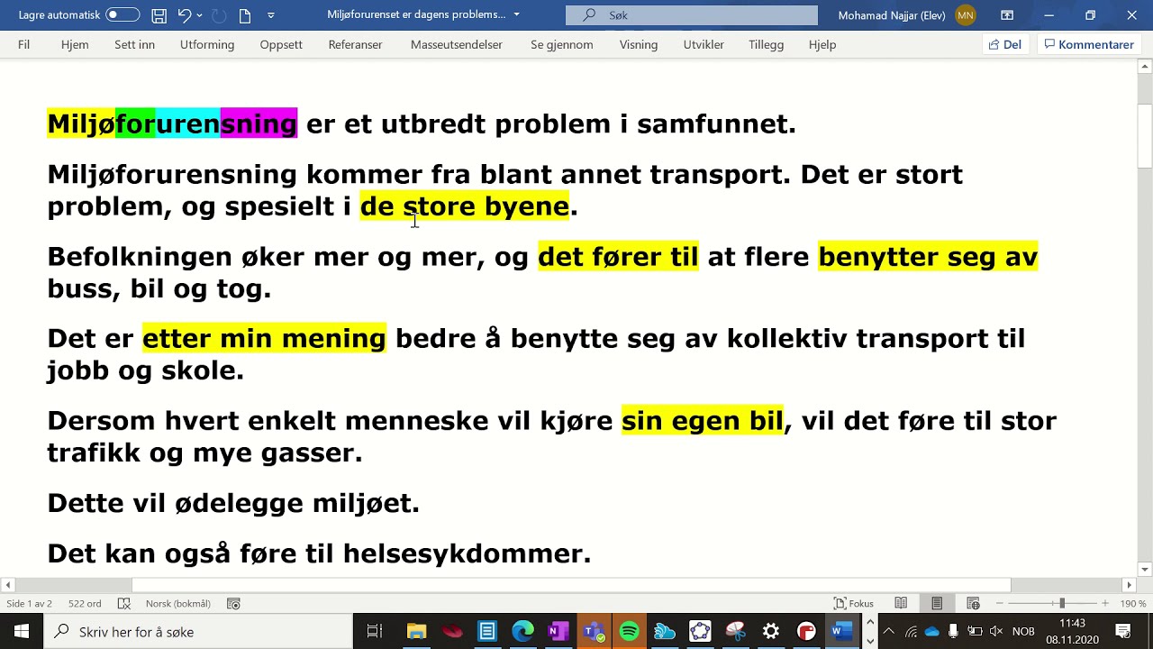 التلوث البيئي/وسائل النقل Muntlig A2 B1 Miljøforurensning og transport