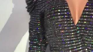 Sexy Deep V Neck Ruffle Party Sequins Long Sleeve Slim Dress