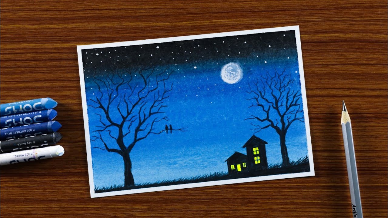 Featured image of post Easy Night Scenery Drawing Painting - How to draw easy and simple scenery for beginners with oil pastels.