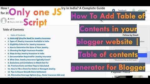 How To Add Table of Contents in your blogger website | Table of contents generator for Blogger