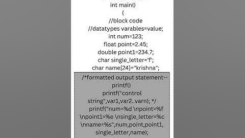 Examples of printf statement in c/printf statement to print values of variable of differentdatatypes