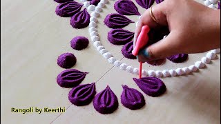 Easy and quick rangoli design for festivals using 2 colours l muggulu kolam l Rangoli by Keerthi