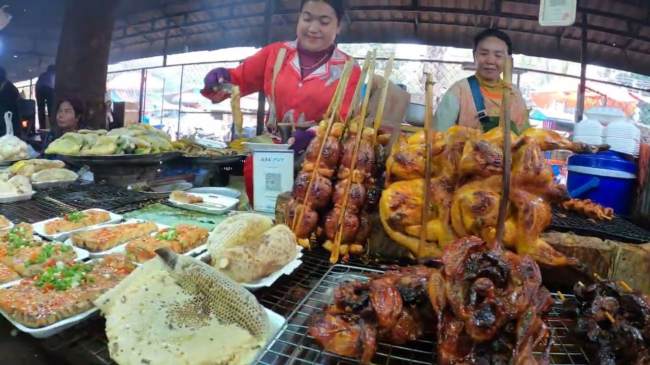 Most Popular Cambodian Country Street Foods in Cambodia | Grilled Bee-comb, Chicken, Fish and More