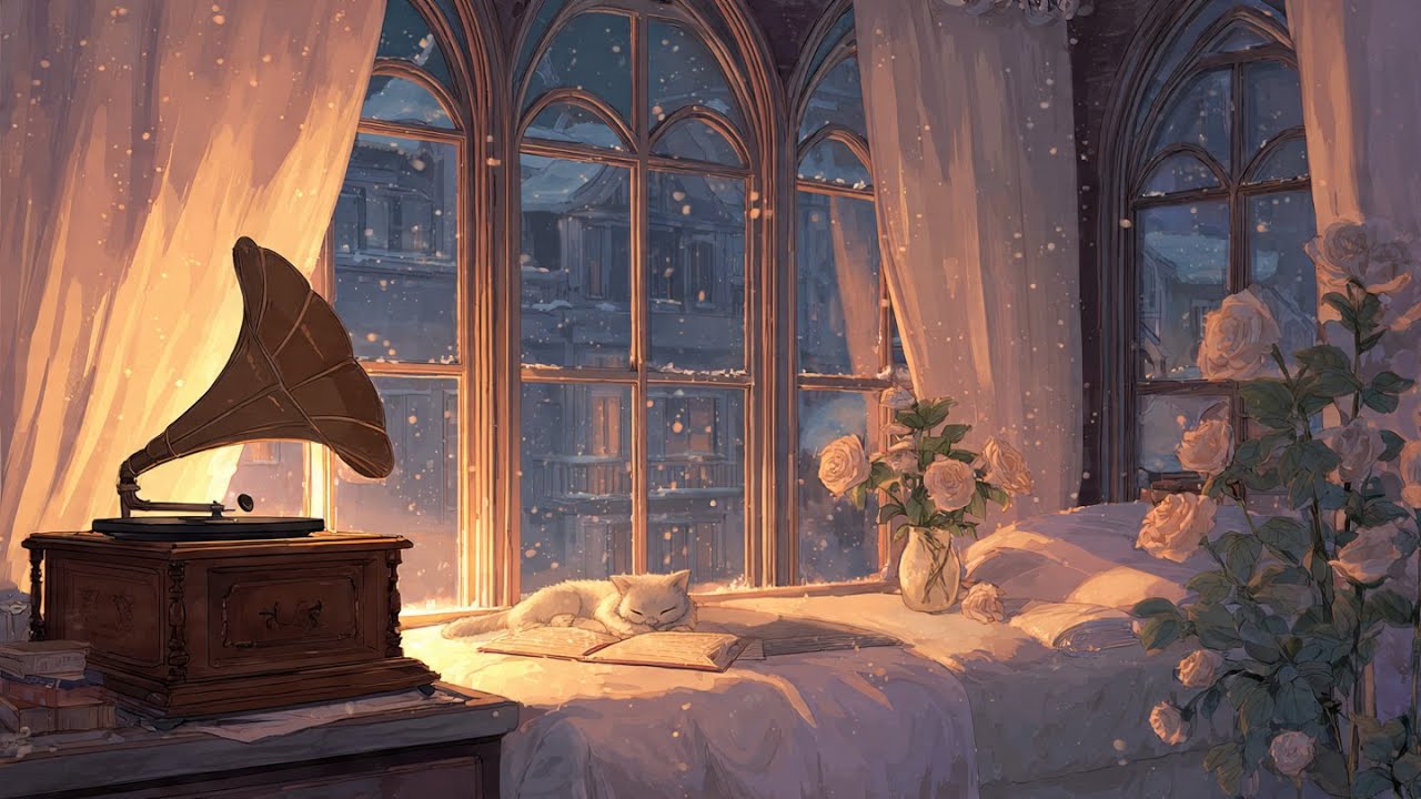 Soft vintage 1940s tunes playing in a quiet room while the world outside is snowy and silent, Vol.