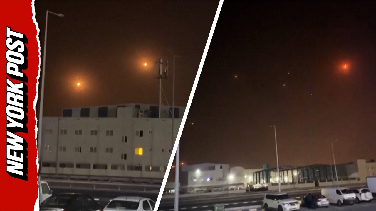 Flares Light up the Sky in Qatar as Iranian Missiles are Shot Down