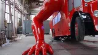 London double-decker bus does push-ups in preparation for Olympics