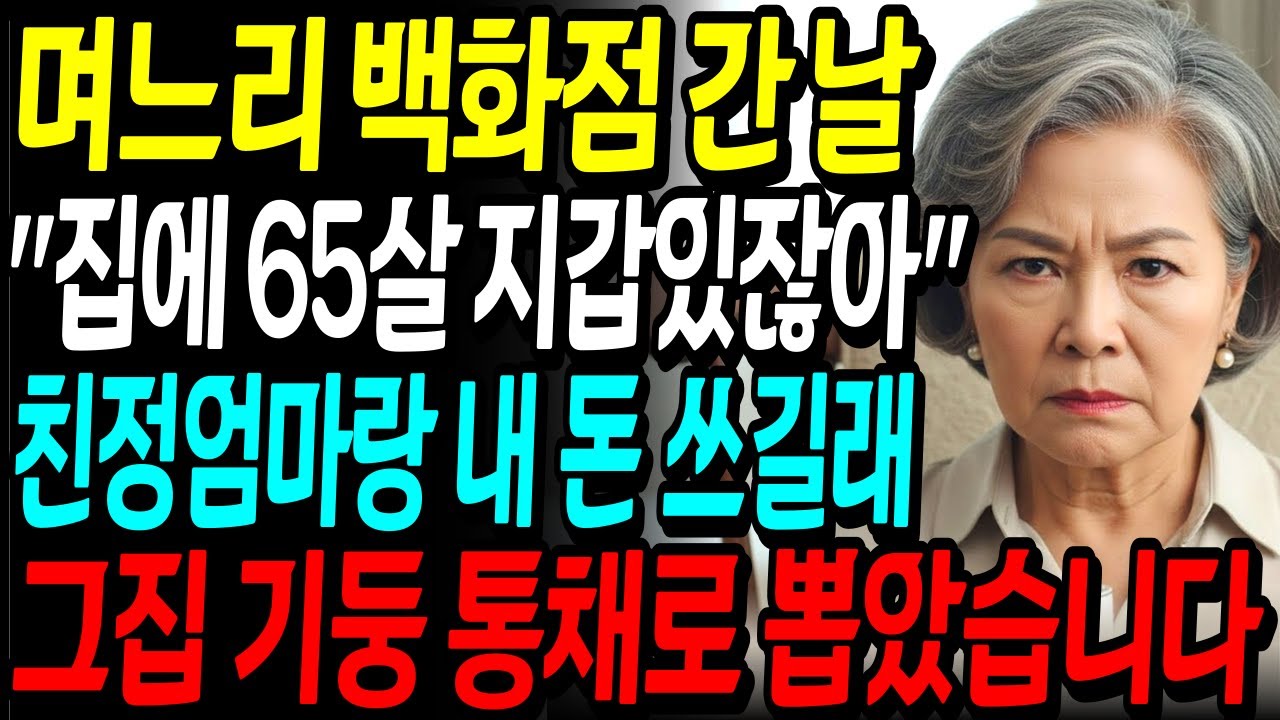 나보고 늙은 지갑이라며 친정엄마랑 백화점 간 며느리, 그 집 기둥 통채로 뽑아줬습니다 | 노후사연 | 고부갈등 | 오디오북