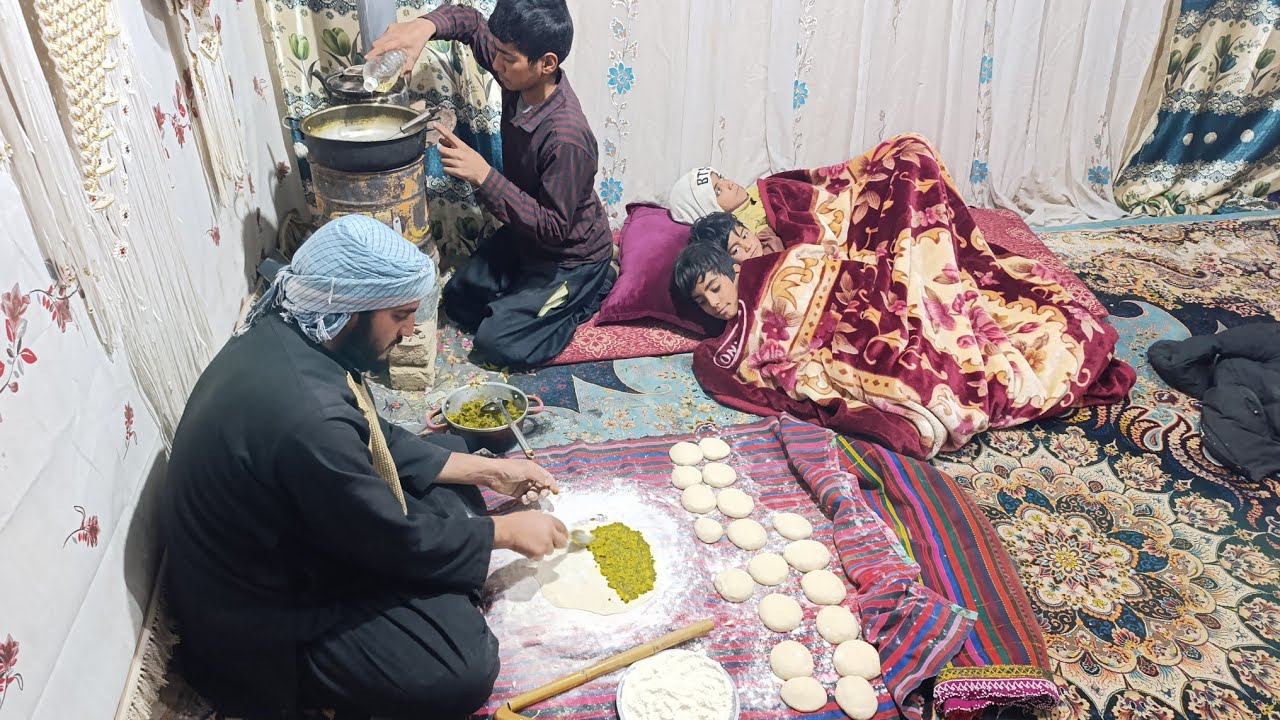 Simple rural life with a family of a father and his children In distant villages
