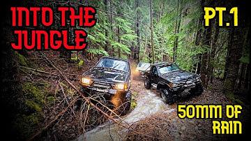 PT.1 FOUR CREEPY CRAWLERS ENTER FLOODED CLAY-TRAIL #toyota #offroad #flood #4x4