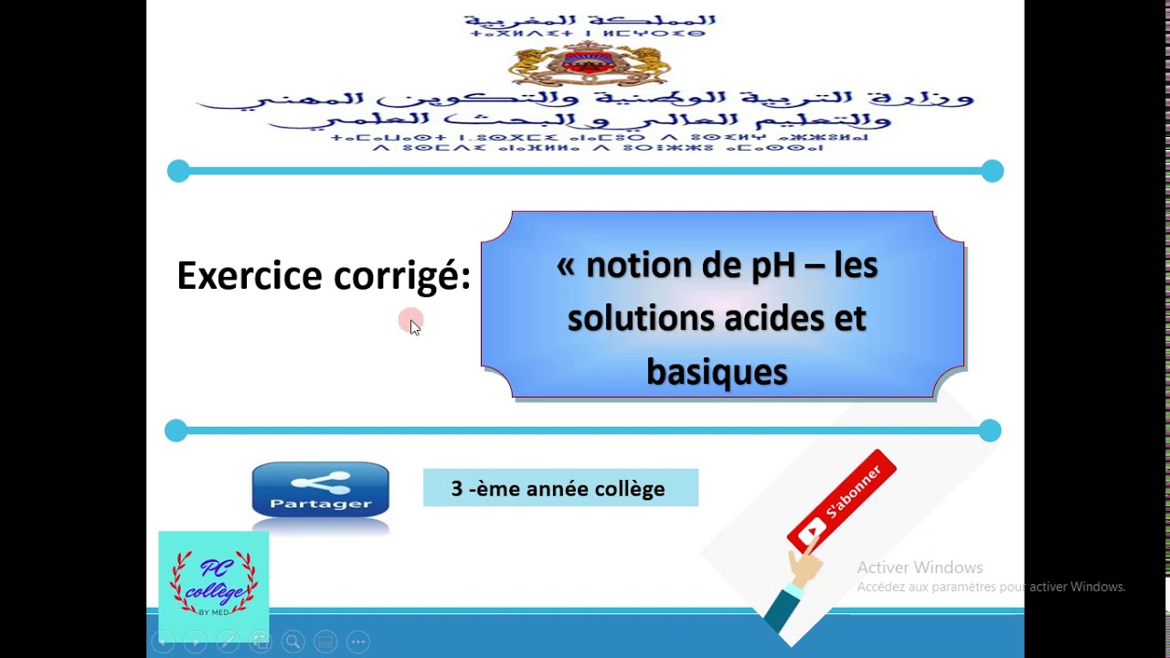 Solution Acide Et Basique 3Eme Exercice Corrige