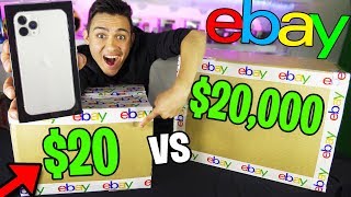 $20 vs $20,000 EBAY MYSTERY BOX (OMG IPHONE 11 PRO IN A $20 BOX!!) HUGE GIVEAWAY! видео